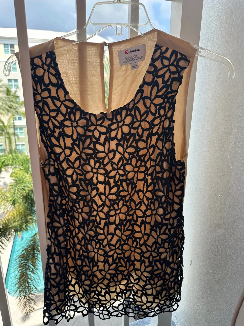 Dana Buchman Black Floral Lace Camisole with Beige Underlayer